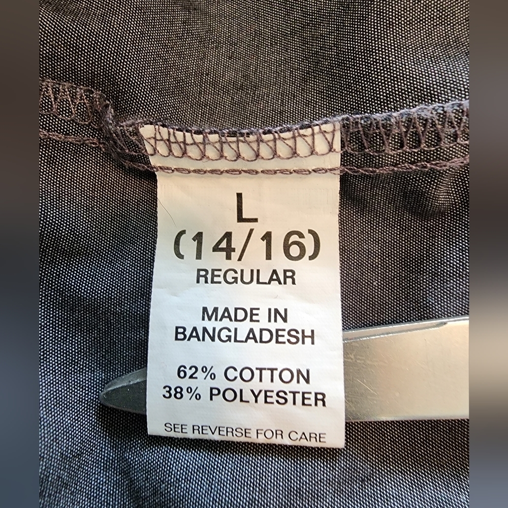 CHAPS Gray Button Front Long Sleeve Shirt SZ Large - Picture 5 of 7